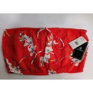Volcom Strapless Crop Tube Top Red Tropical Hawaiian Floral Beach Womens Small